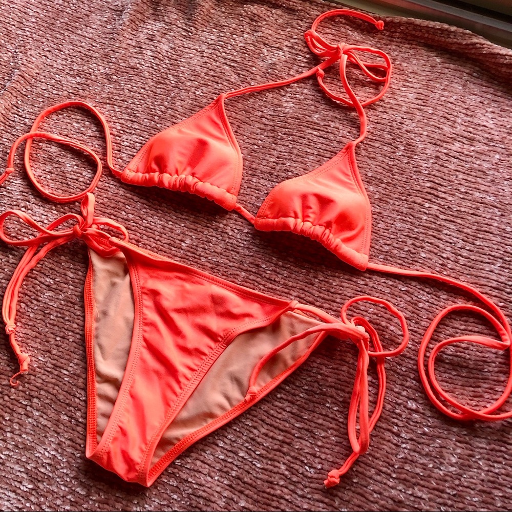 NEW Neon Orange Fashion Nova String Bikini Set